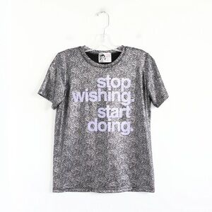 Little Tokyo Korean designer graphic tee silver print textured t-shirt M medium